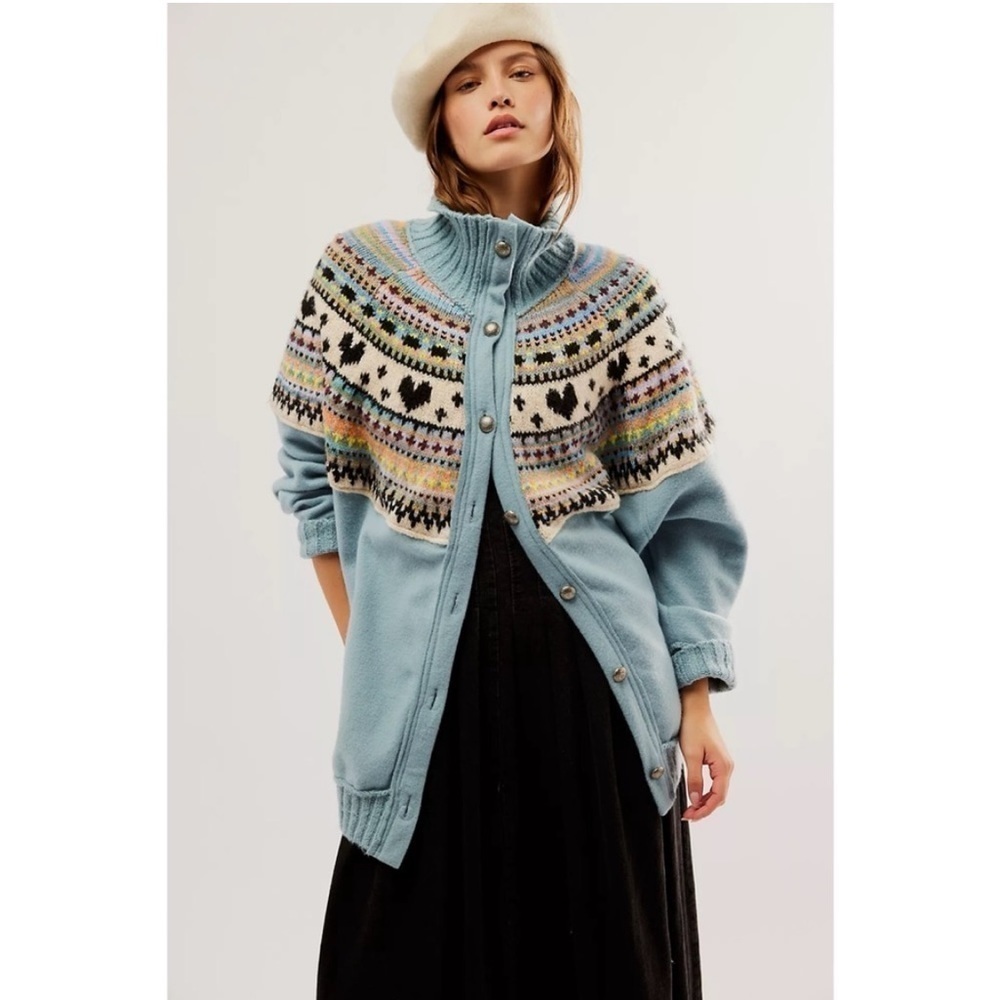 Free People Blue Fair Isle Zip-Up Cardigan Jacket - Picture 5 of 13